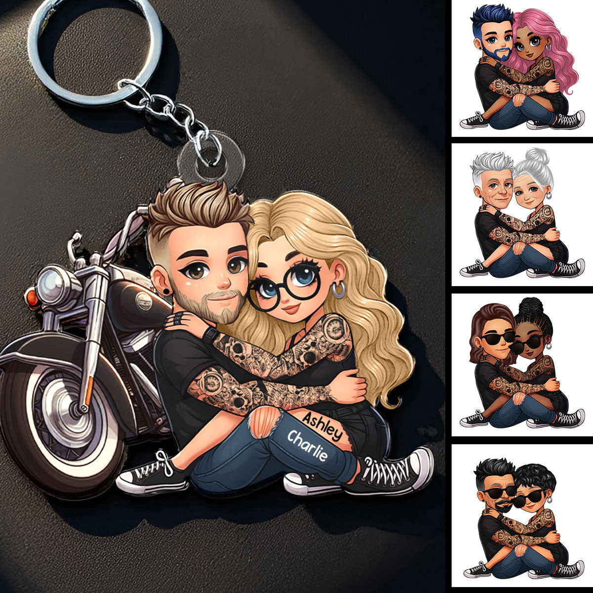 Biker 3D Cartoon Effect Couple Personalized Acrylic Keychain, Gift for her, Gift for him, Motorcycle Lovers
