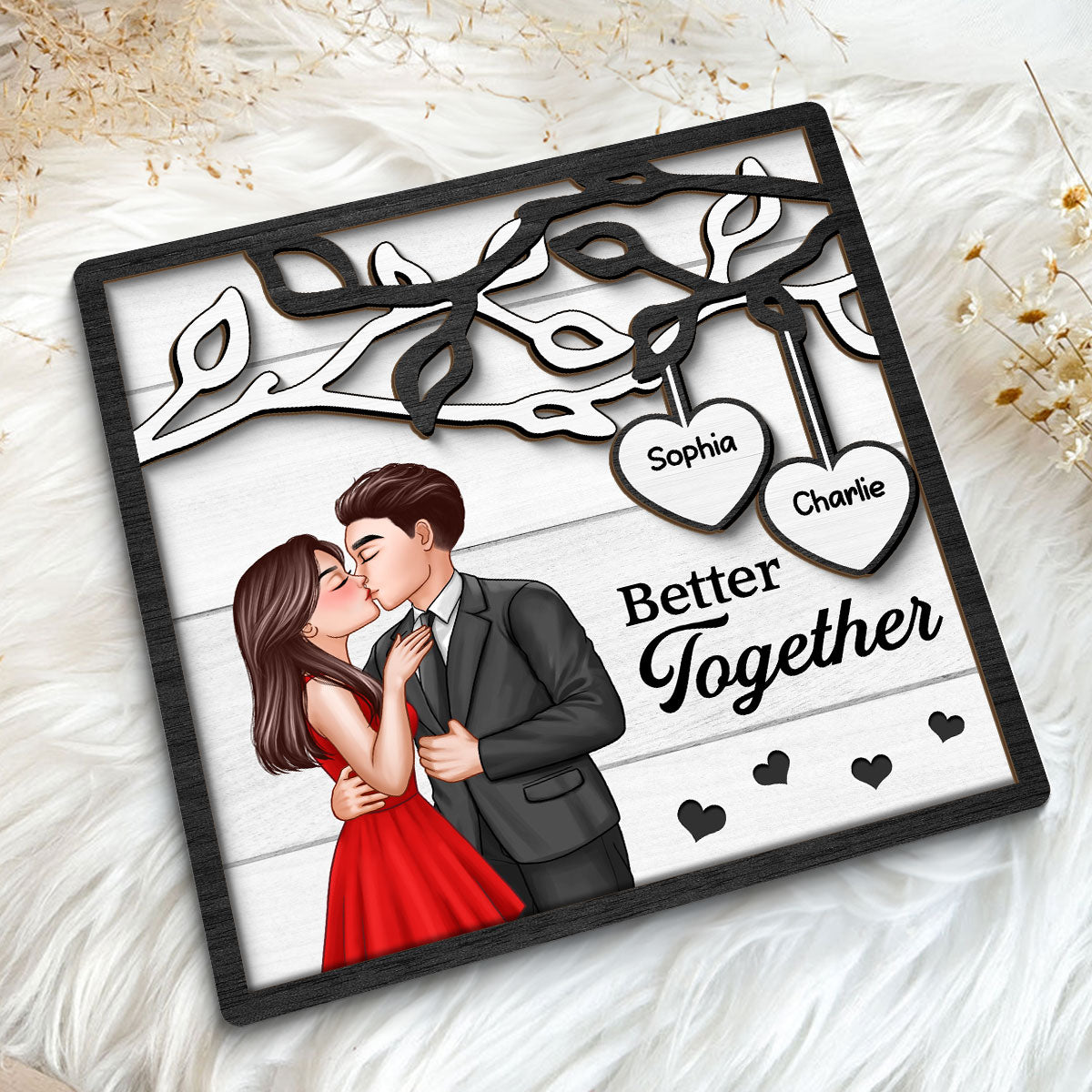 Couple Kissing Under Tree Elegant Couple Personalized 2-Layer Wooden Plaque
