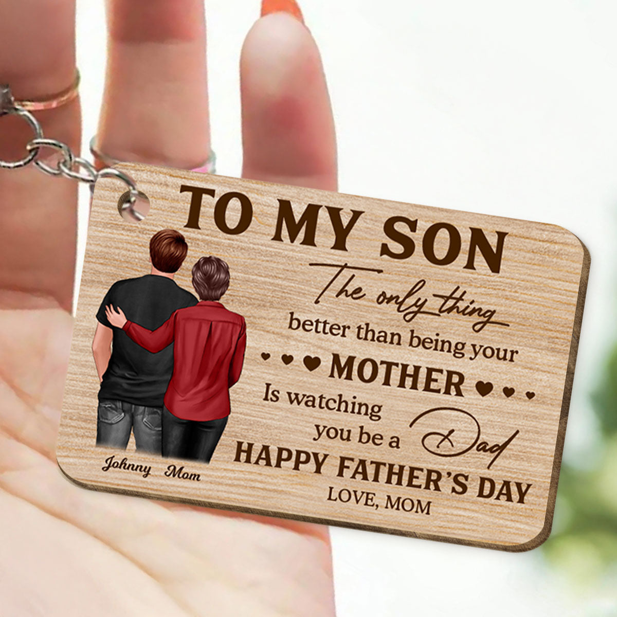 To My Son From Mom Personalized Wooden Keychain| Heartfelt Father's Day Gift For Son