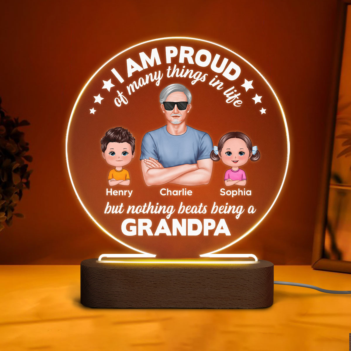 Nothing Beats Being A Grandpa Personalized Circle LED Night Light