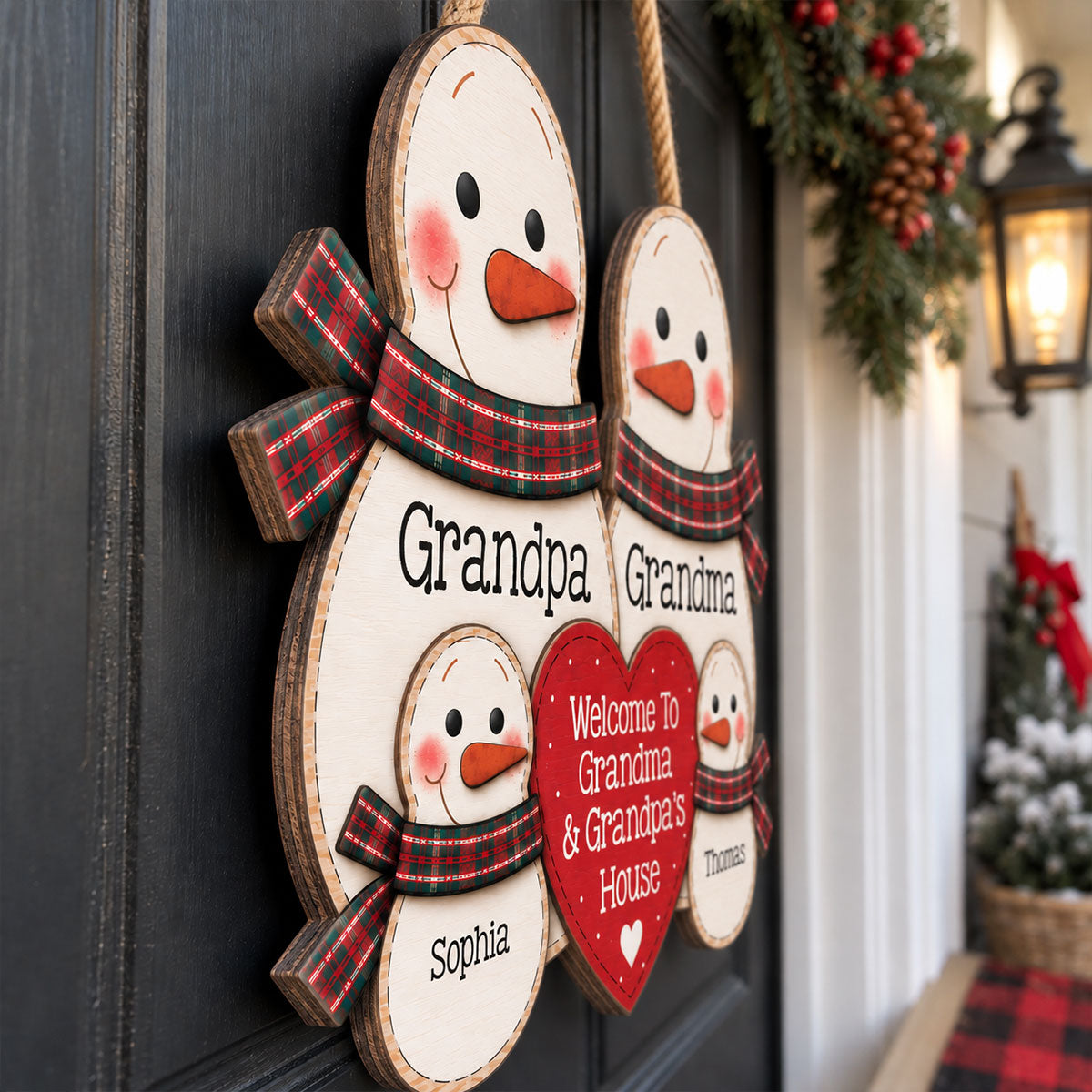 Welcome To Grandma & Grandpa’s House Cute Snowman 2D Flat - Personalized Wood Sign - Christmas Gift For Grandparents