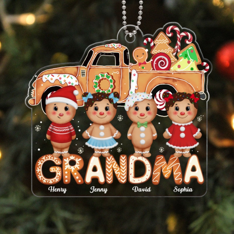Grandma Christmas Truck Gingerbread Kids Personalized Acrylic Ornament