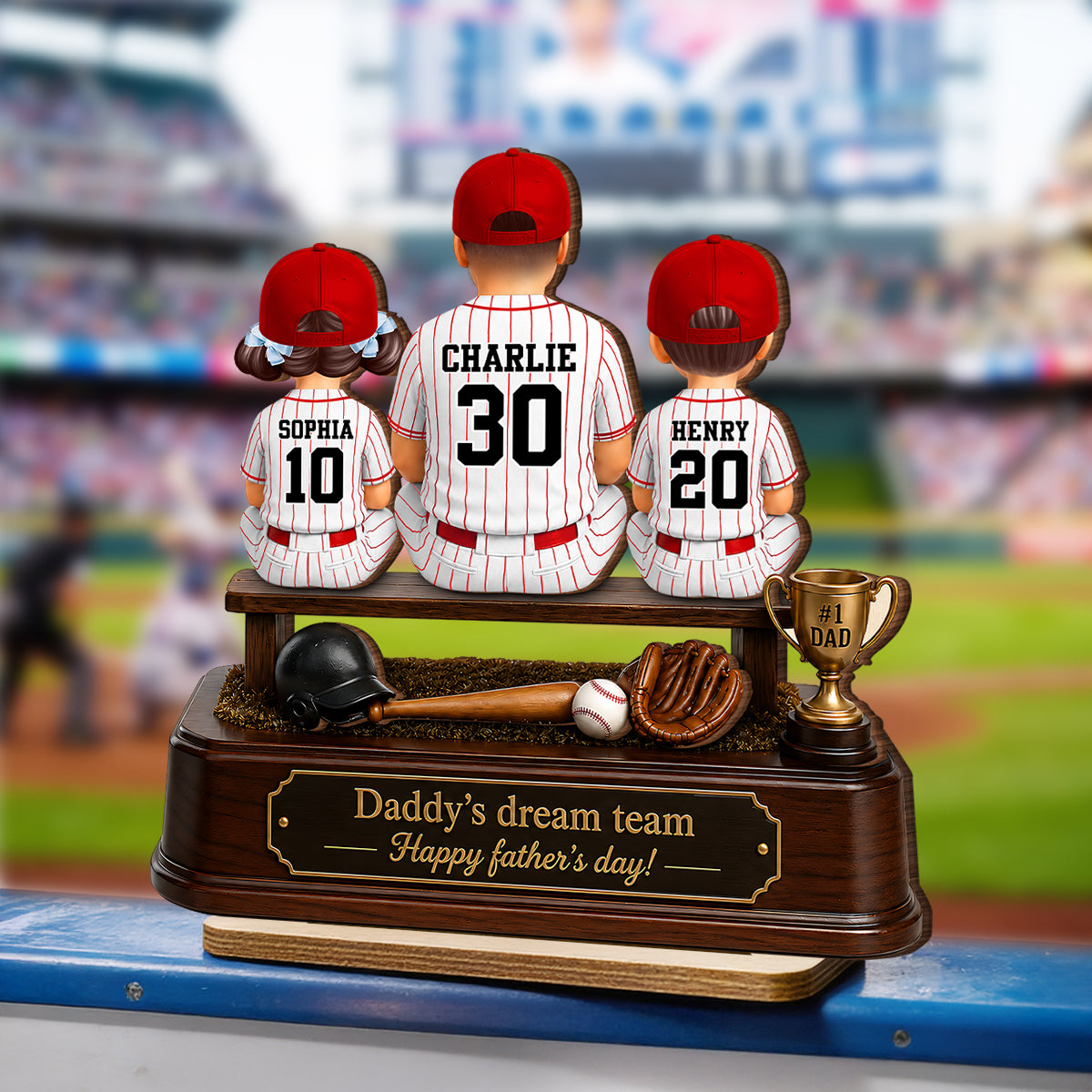 Baseball Daddy's Dream Team - Personalized 2-Layered Wooden Plaque - Father's Day Gift for Dad, Husband