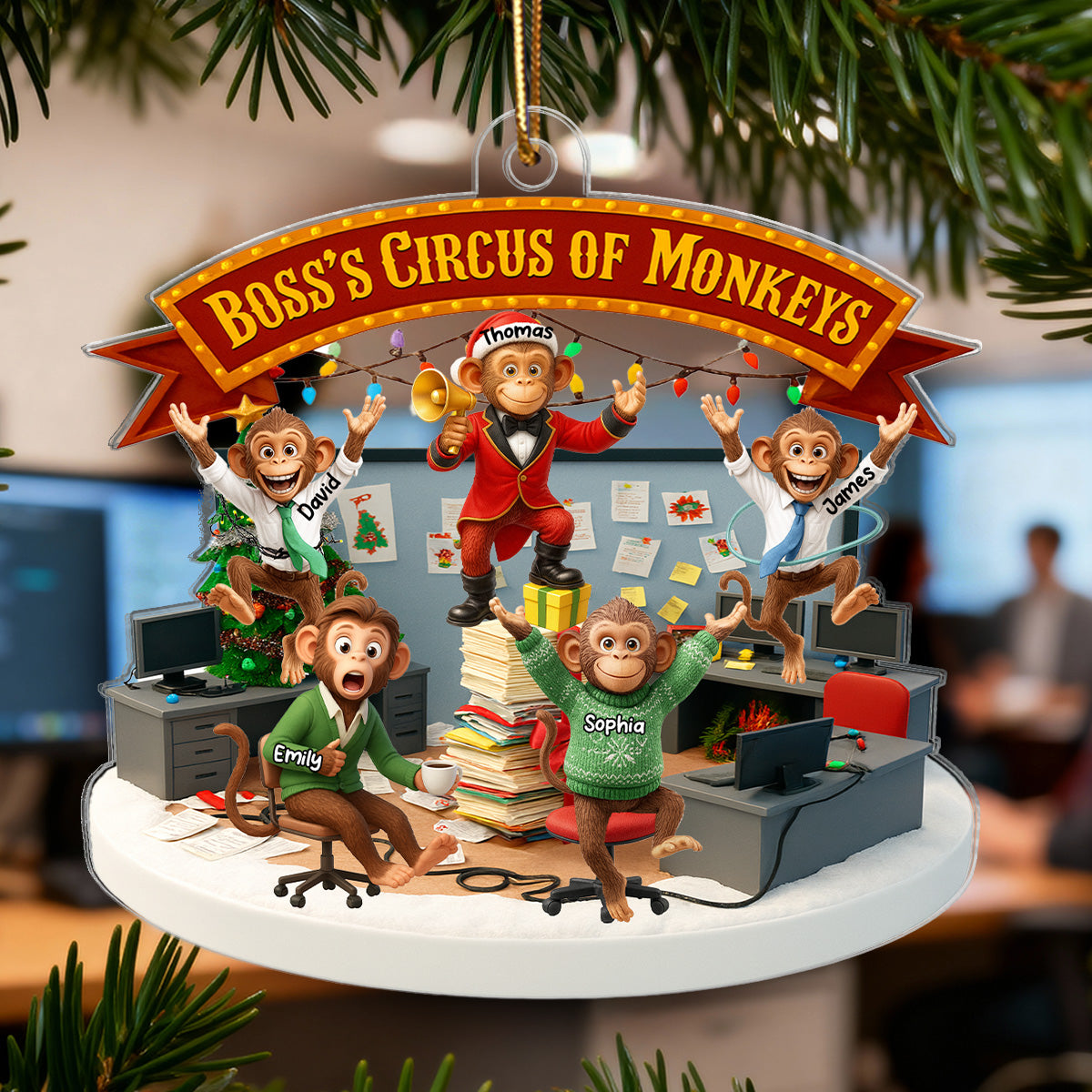 Boss's Circus Of Monkeys - Personalized Acrylic Ornament - Funny Gift For Boss, White Elephant Gift, Coworker