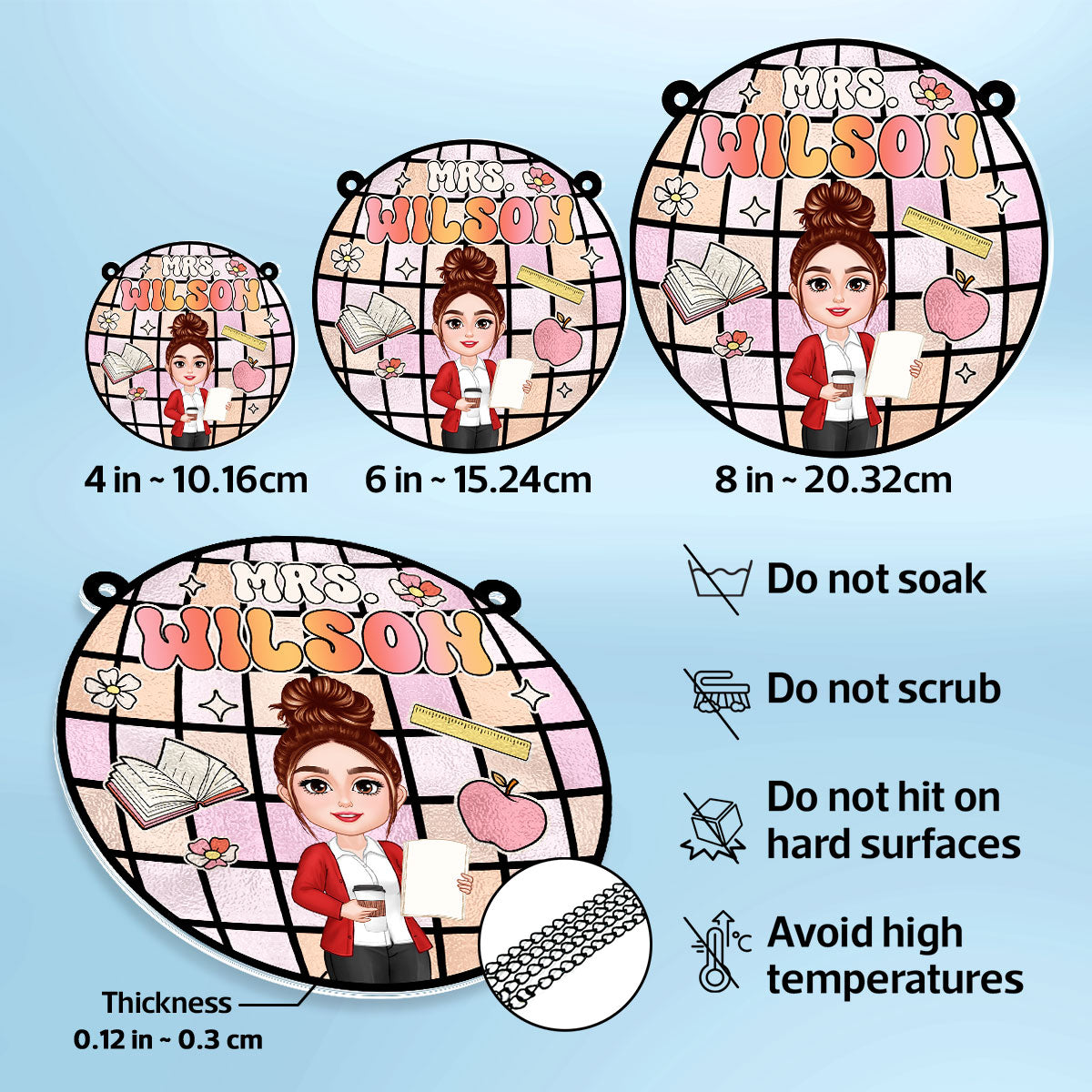 Teacher Classroom Colorful Personalized Suncatcher