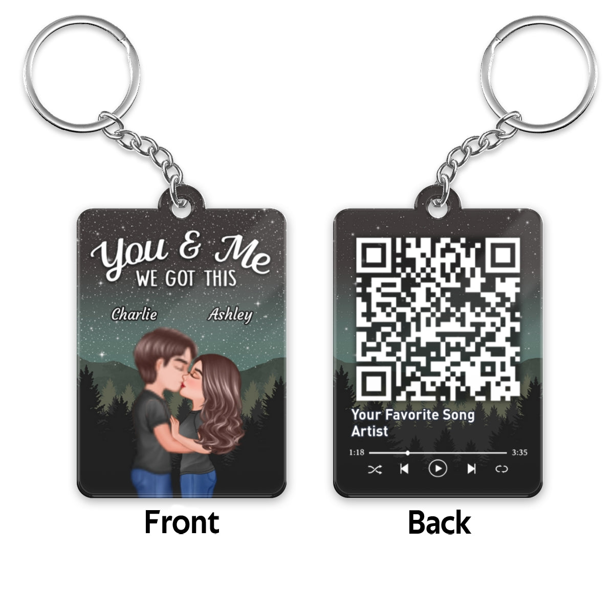 Couple Kissing Under Stars Sky Forest Favorite Song QR Code Personalized Acrylic Keychain