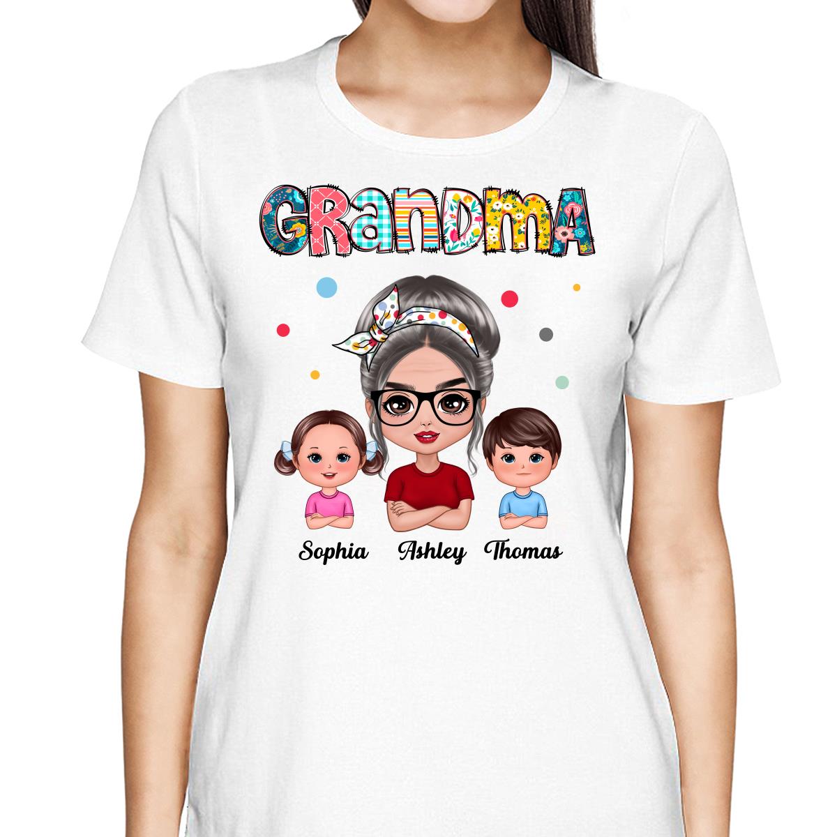 Colorful Doodle Pattern Doll Grandma & Grandkids Personalized Shirt