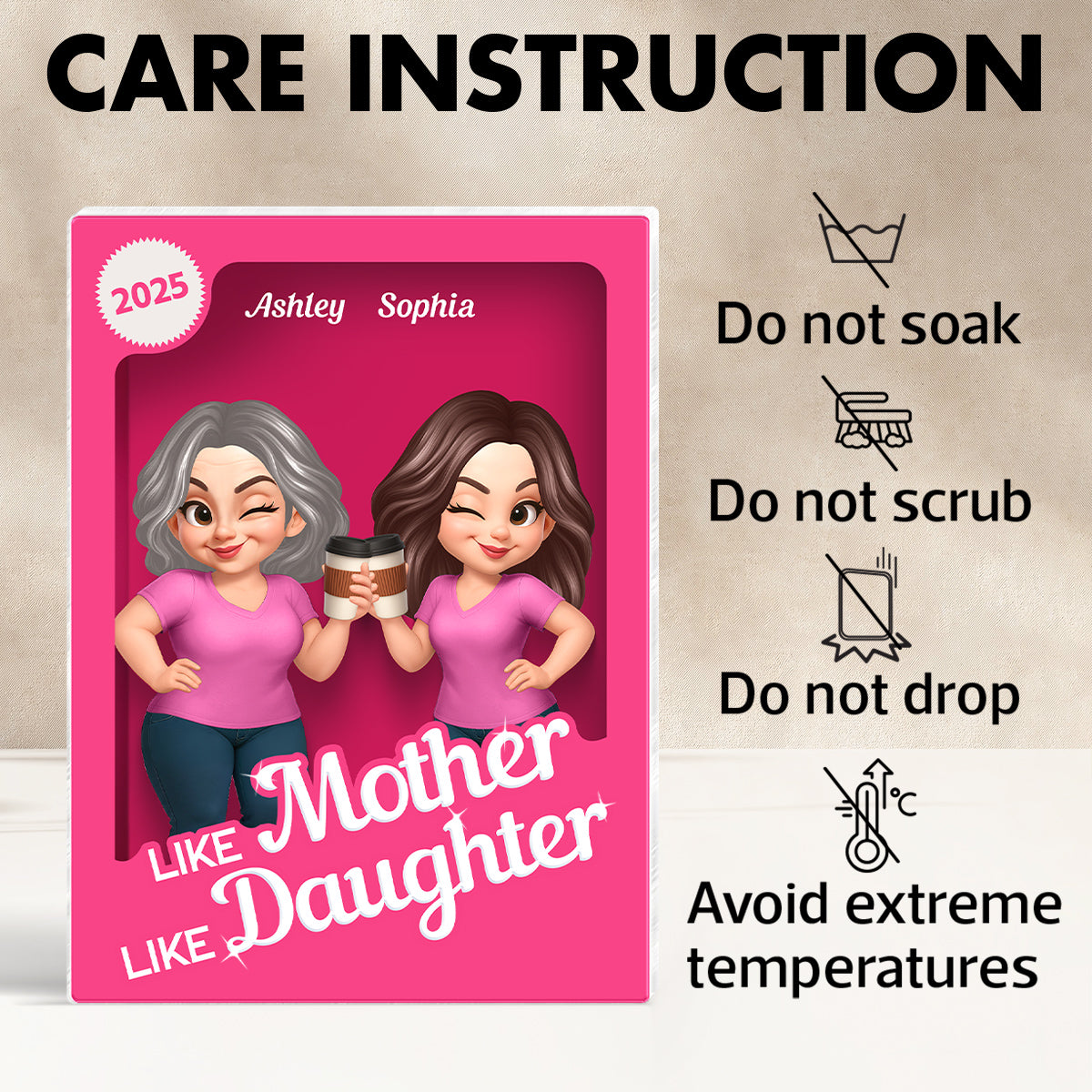 Like Mother Like Daughter Pink Toy Box 3D Effect Action Figure Personalized Acrylic Block