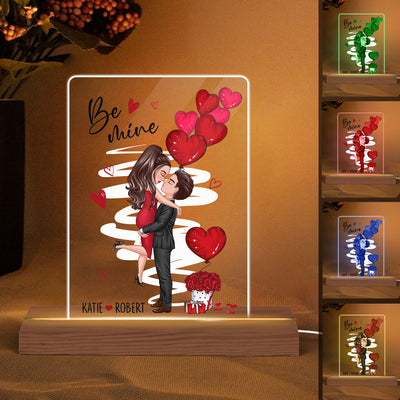 Be Mine Doll Couple Kissing Personalized 7 Colors Plaque LED Night Light -  Gift for Him, Gift for Her