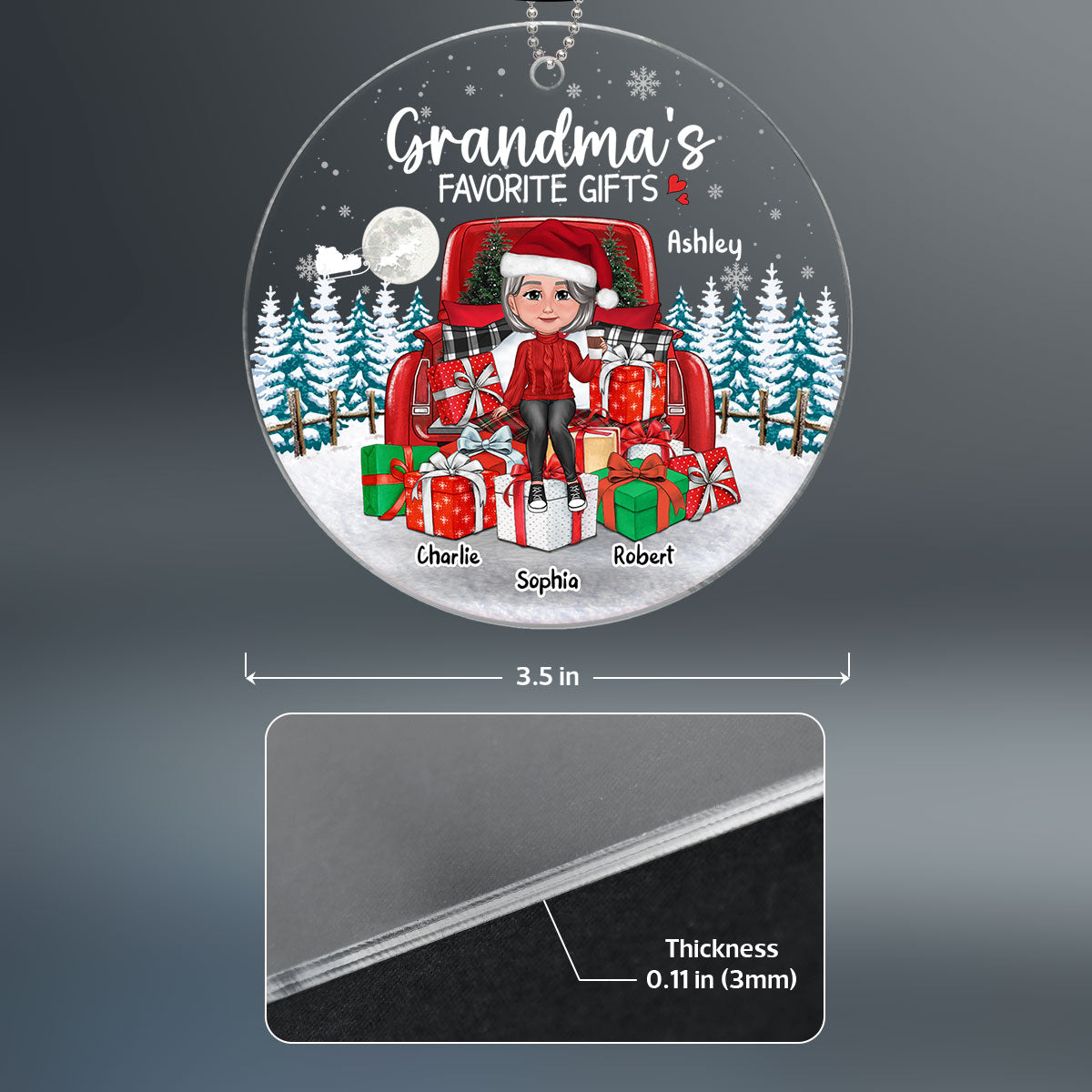 Grandma Mom Sitting On Truck Favorite Gifts Personalized Acrylic Ornament
