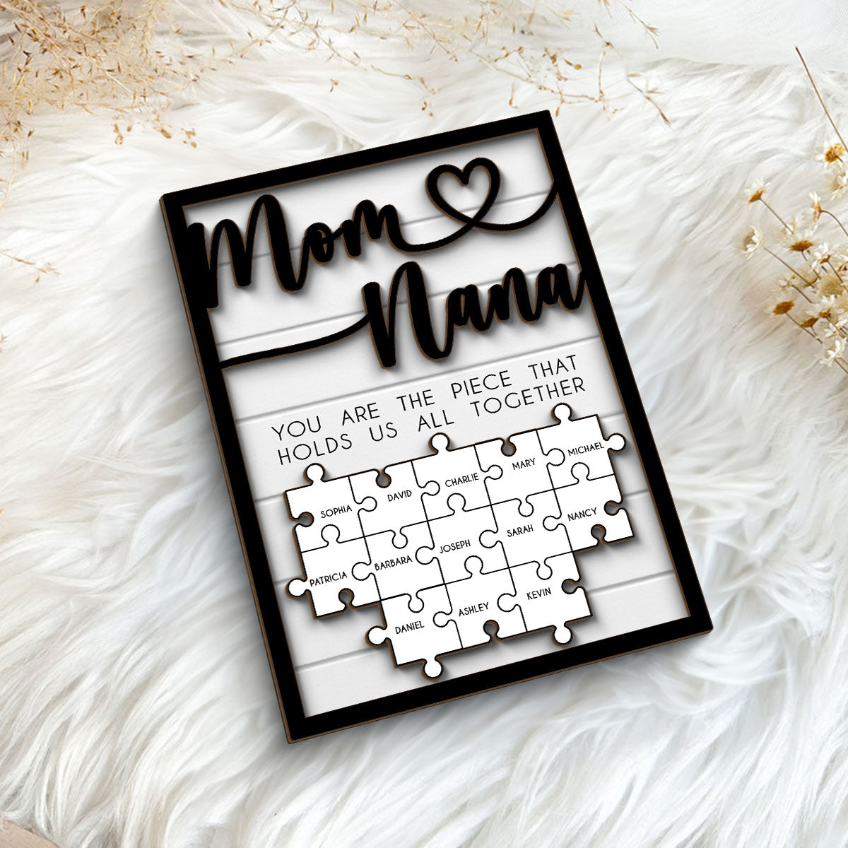 Custom Valentine's Day, Mothers Day Puzzle Sign for Mom & Grandma, You are the Piece That Holds us Together Personalized 2-Layered Wooden Plaque