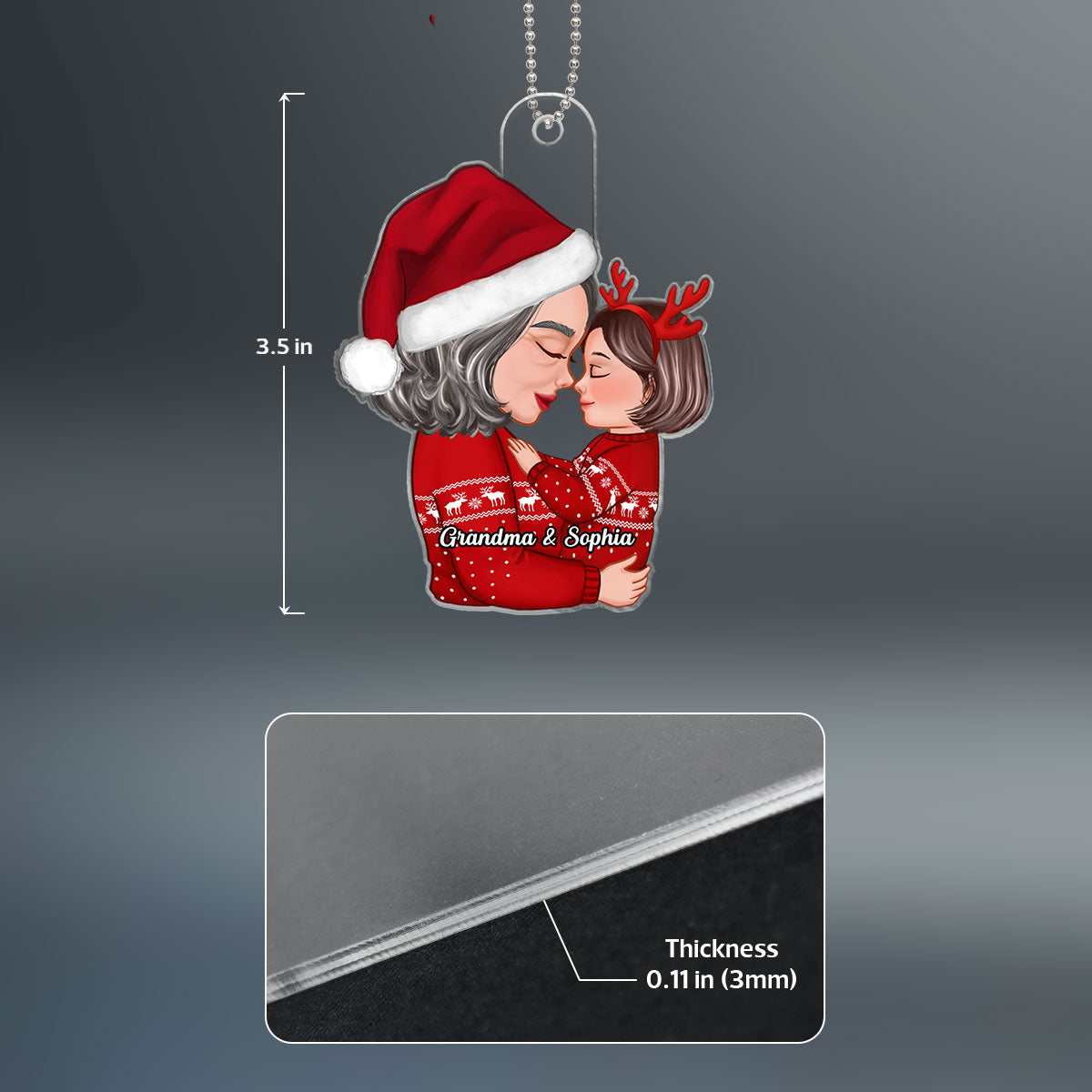 Grandma Mom Holding Kid Embracing Side View Personalized Acrylic Ornament