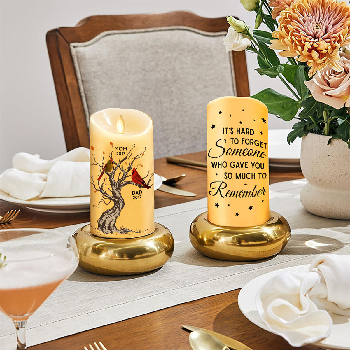 Cardinals Memorial Hard To Forget Personalized LED Candle, Remembrance Gift, Sympathy Gift