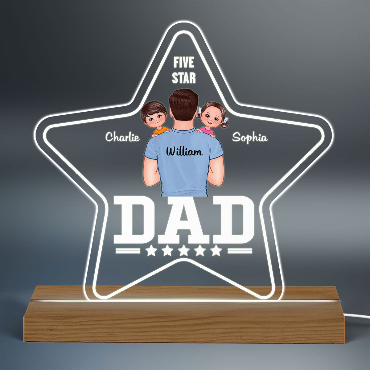 Five - Star Dad Carrying Kids On Shoulder Personalized Warm Acrylic Custom Shape LED Night Light