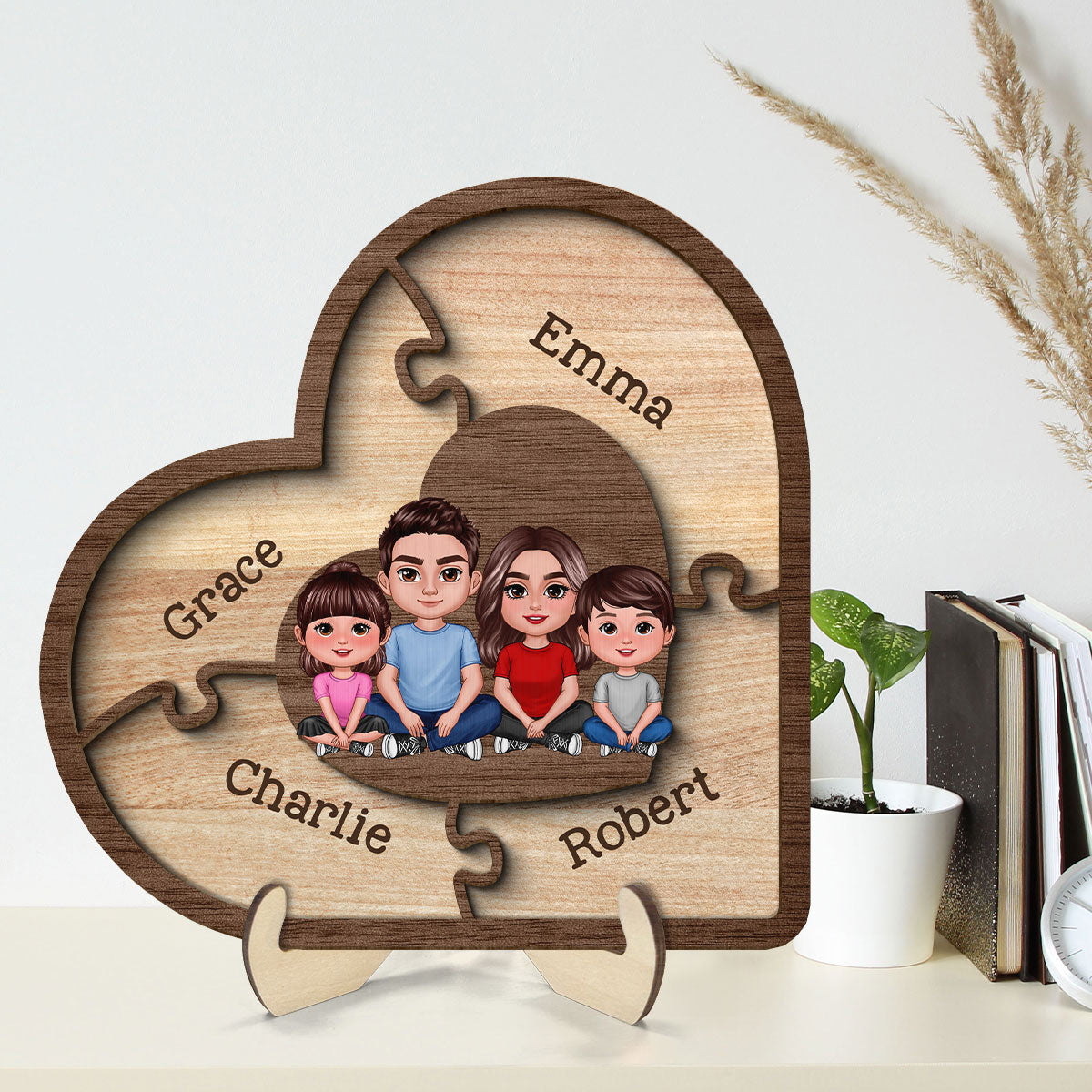 Puzzle Heart Together We Make A Family Personalized 2-Layer Wooden Plaque