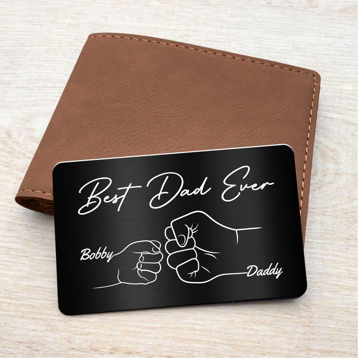 Best Dad Ever Fist Bump Hands Gift For Dad Personalized Metal Wallet Card