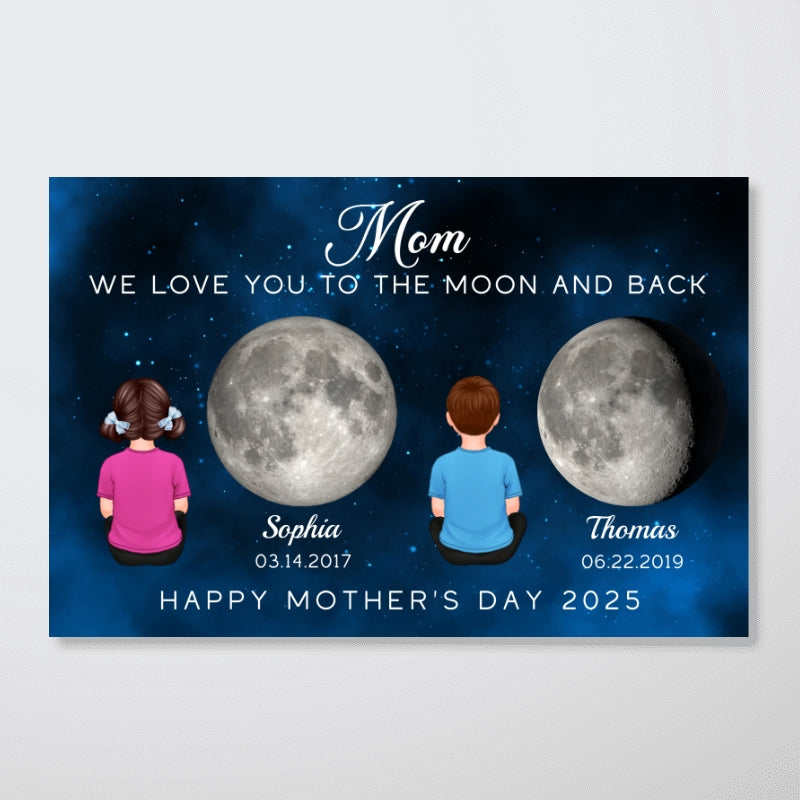 Kids Sitting Birth Moon Phase The Day You Become Mom Grandma Personalized Poster, Gift