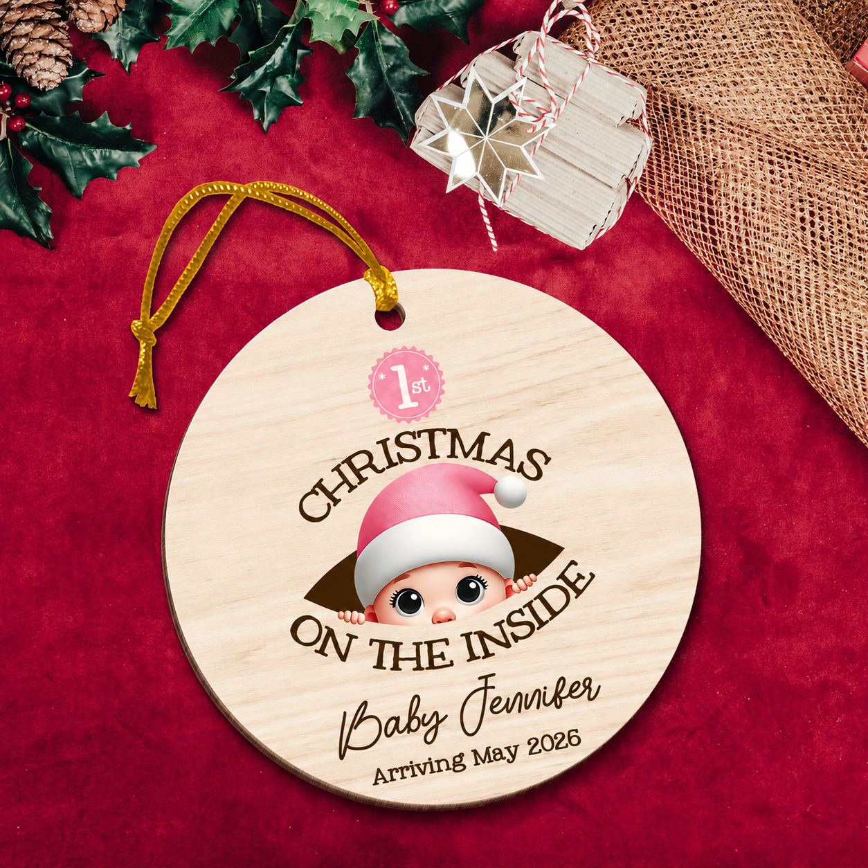 Personalized Baby's First Christmas On the Inside Wooden Ornament, Custom Pregnancy Reveal Ornament, Expecting Parents