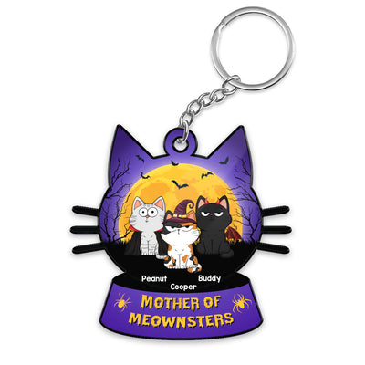 Mother Of Meownsters Cat Mom Yellow Moon Personalized Acrylic Keychain