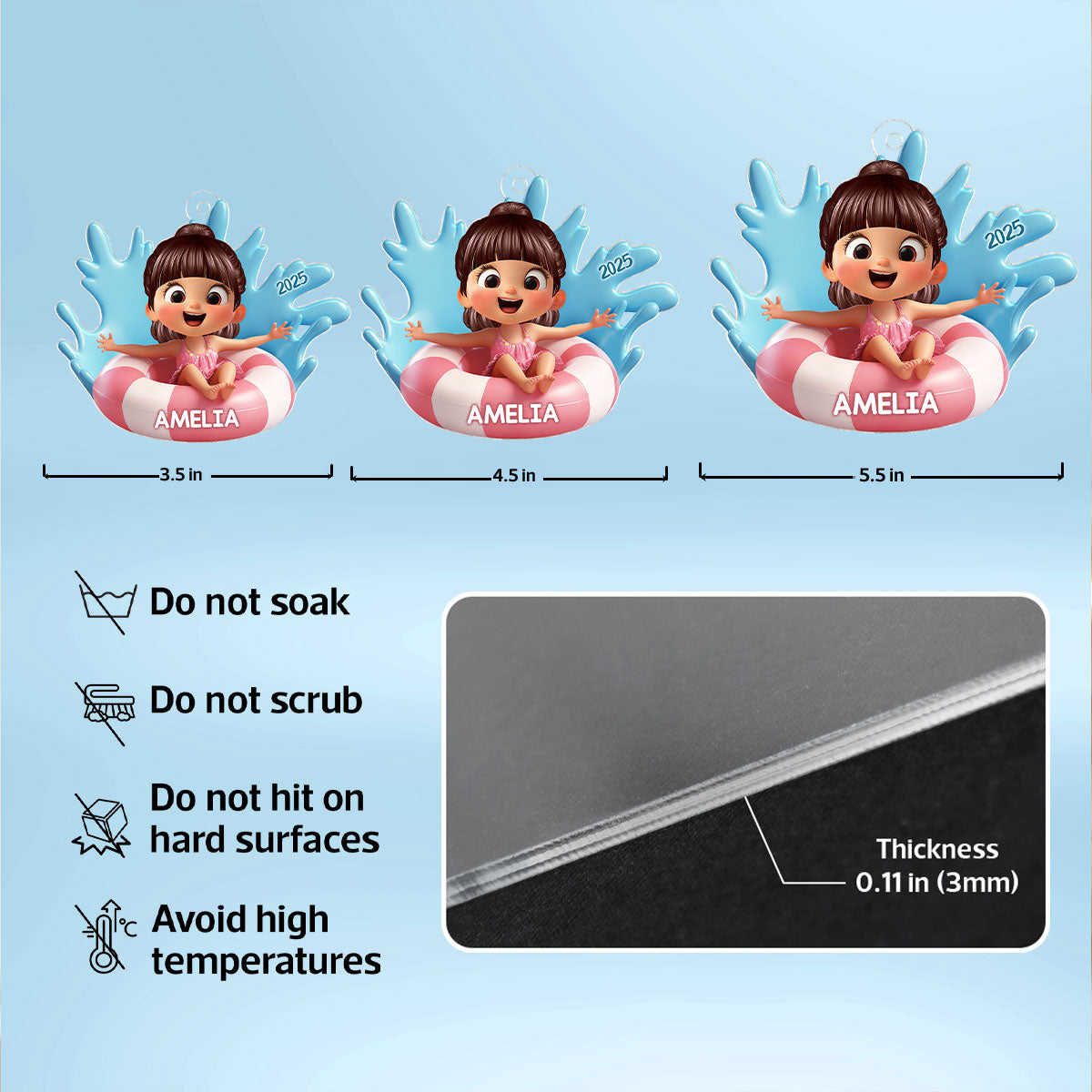 Cute Kid On Inner Tube 3D Effect Swimming Pool - Personalized Acrylic Ornament