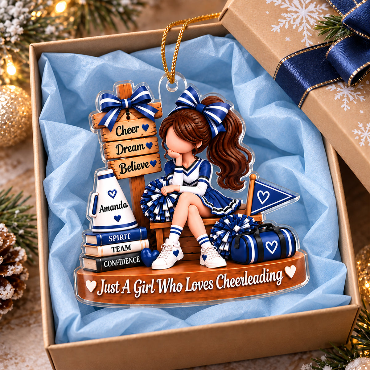 Just a Girl Who Loves Cheerleading - Personalized Acrylic Ornament - Christmas Gift for Daughter, Granddaughter