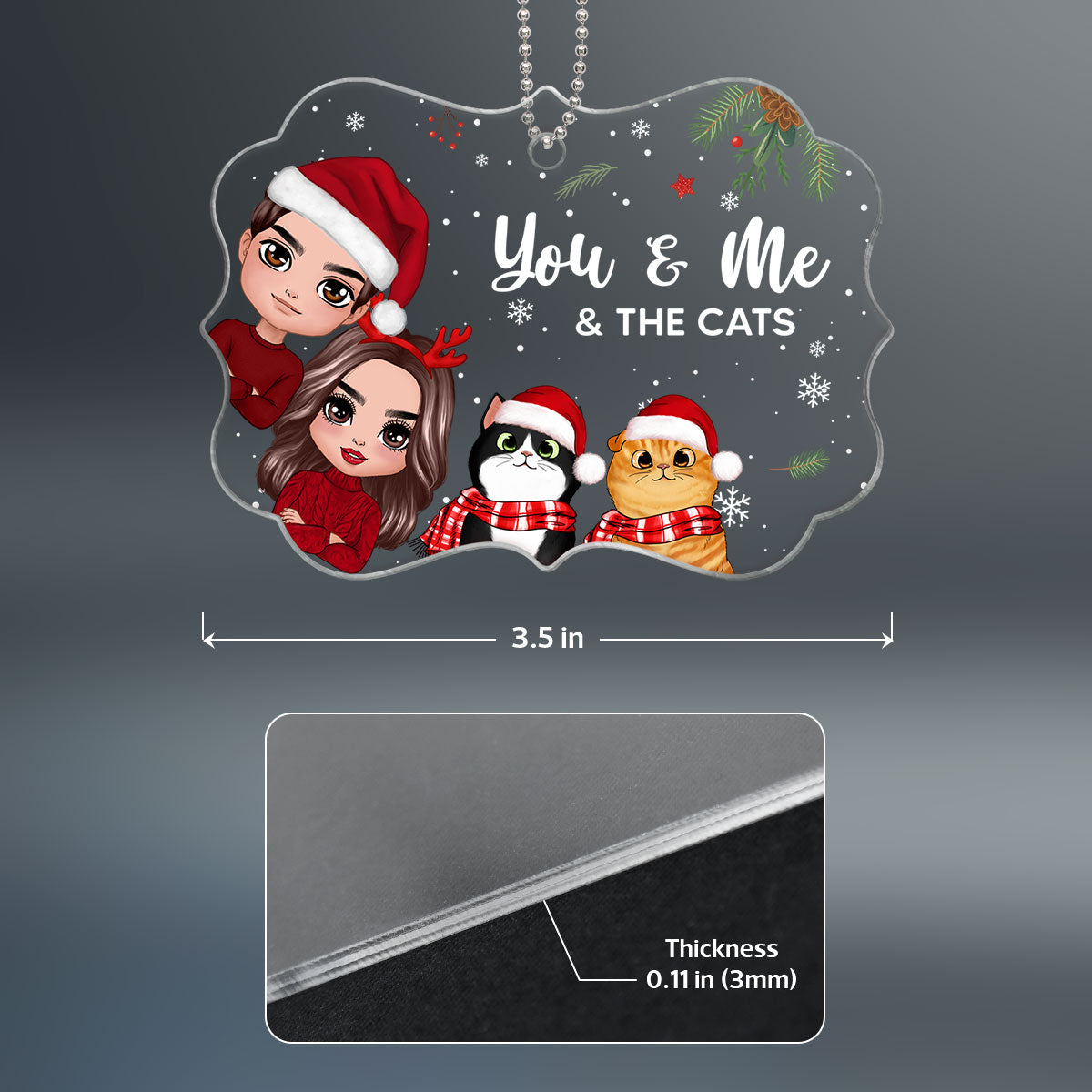 You Me & The Cats Peeking Christmas Personalized Acrylic Ornament
