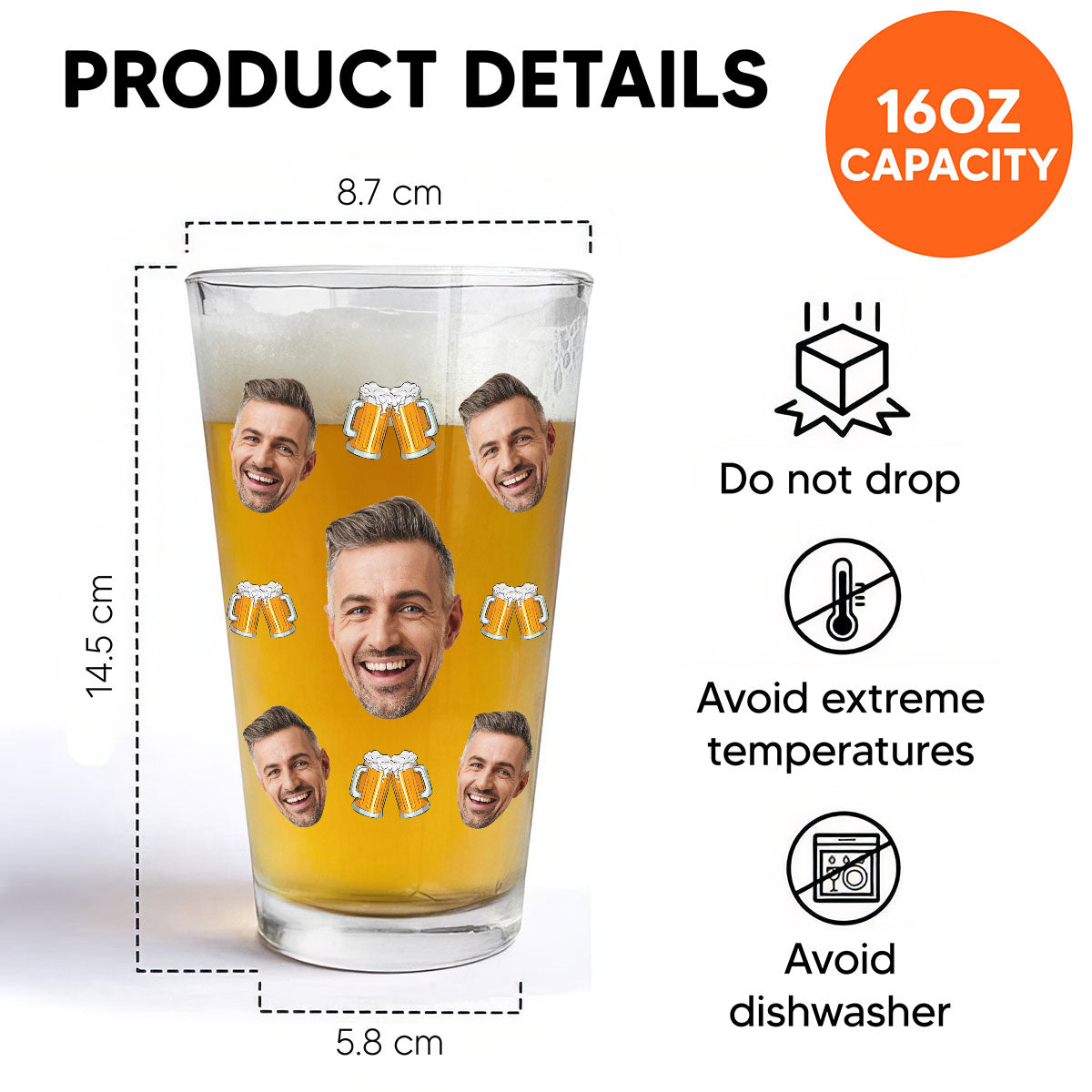 A Cold One For The Old One Photo Upload Funny Birthday Gift Personalized Beer Glass