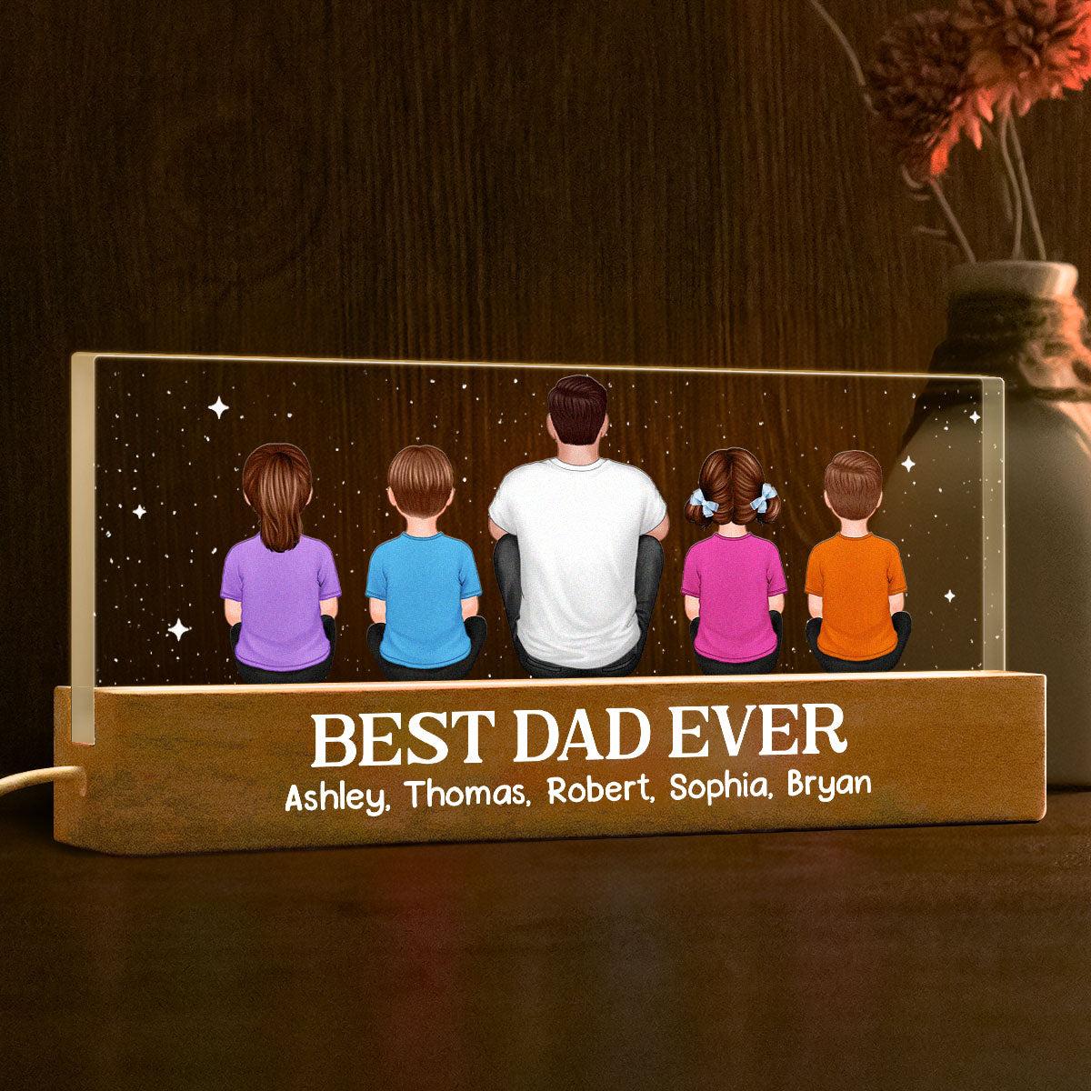 Best Dad Grandpa Ever Sitting Back View Personalized Acrylic LED Night Light