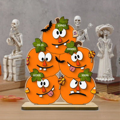 Halloween Pumpkin Family Personalized 2-Layer Standing Wooden Plaque