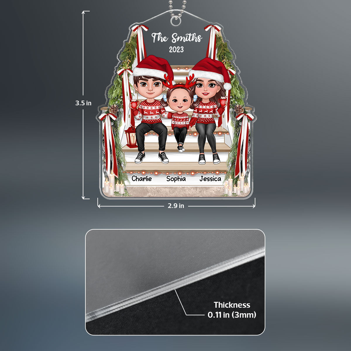 Family Sitting On Stair Christmas Gift Personalized Acrylic Ornament