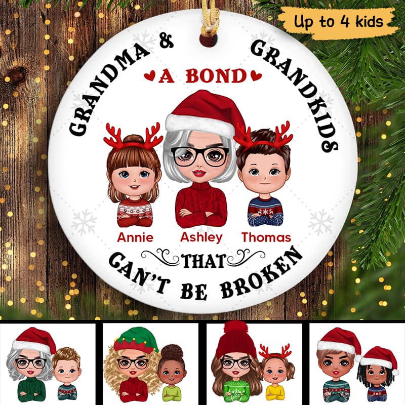 Doll Grandma & Grandkids A Bond That Can‘t Be Broken Personalized Circle Ornament