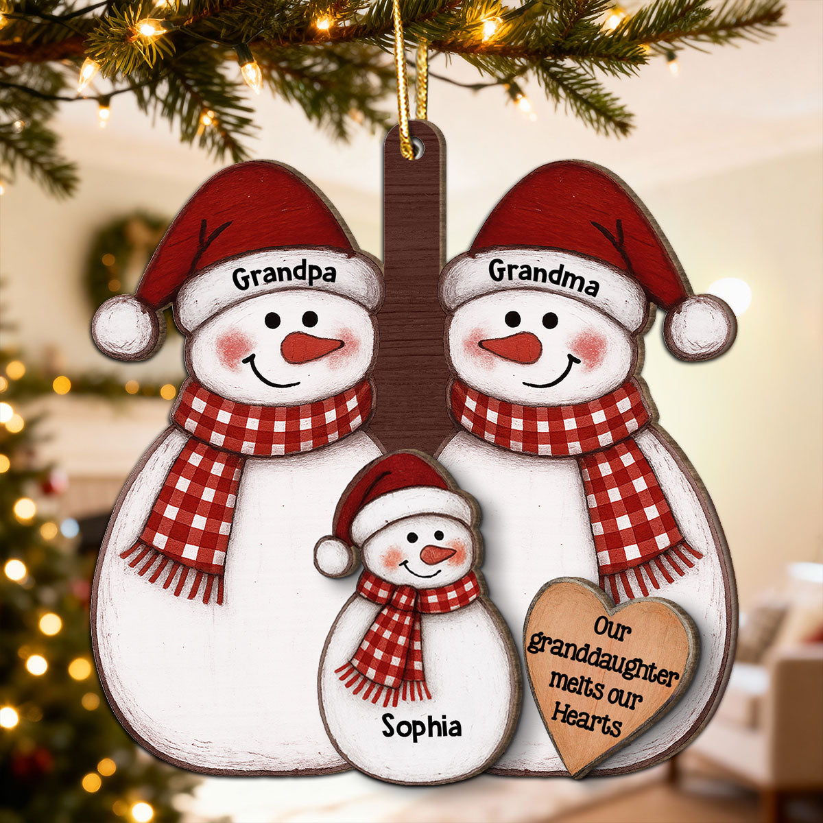 My Grandkid Melts My Heart - Personalized 2-Layer Wooden Ornament - Christmas Gift For Granddaughter, Grandson