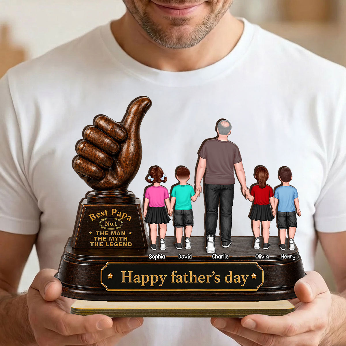 No. 1 Dad Grandpa Trophy - Personalized 2-Layered Wooden Plaque - Father's Day Gift for Dad, Husband
