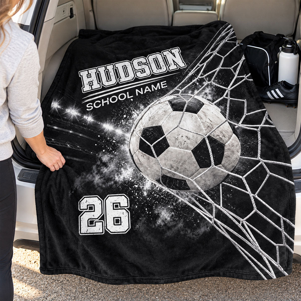 Soccer Goal Net - Personalized Fleece Blanket - Custom Player Name & Jersey Number