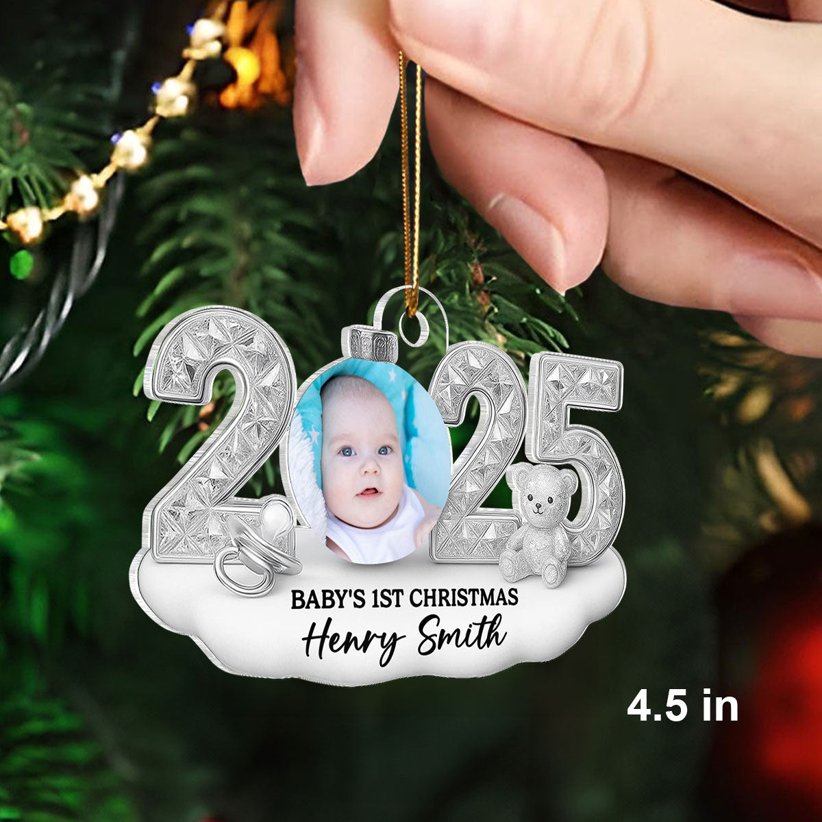 Baby Photo 2025 First Christmas - Personalized Acrylic Ornament - Christmas Gift for New Parent, Newborn Keepsake