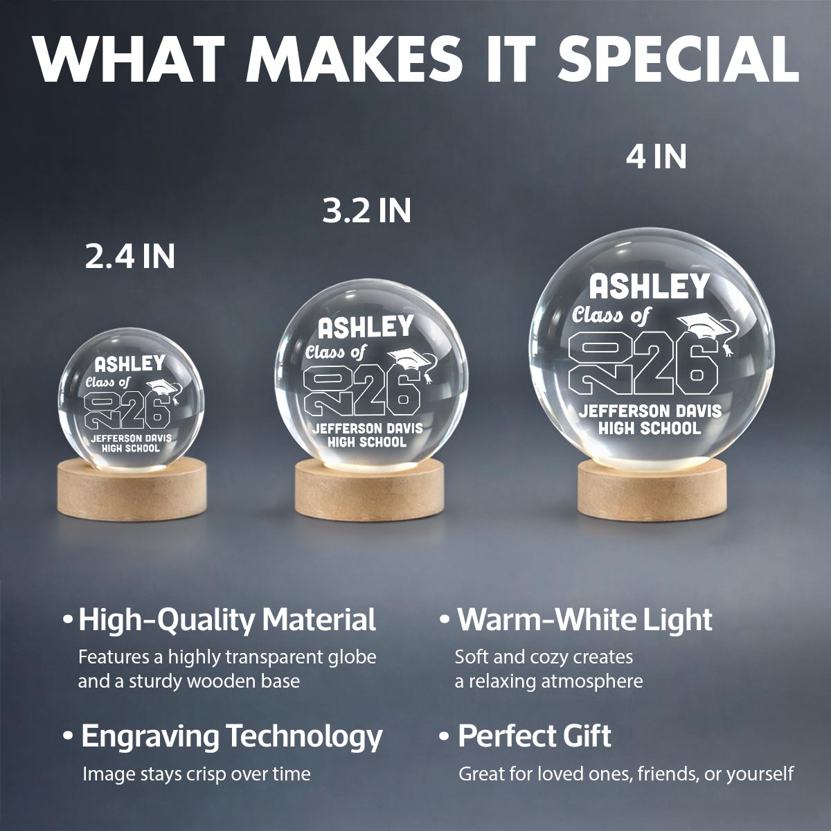 Class Of Graduation Year Senior - Personalized Crystal Ball LED Night Light - Gift For Graduation Day, Graduation Gift, Keepsake