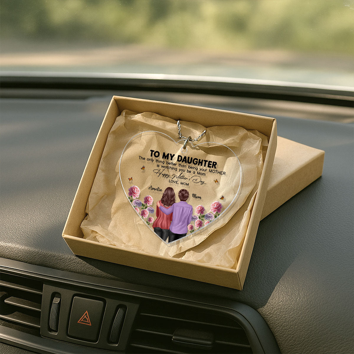 To My Daughter From Mom Happy Mother's Day Birth Flower Personalized Car Ornament, Gift For Daughter