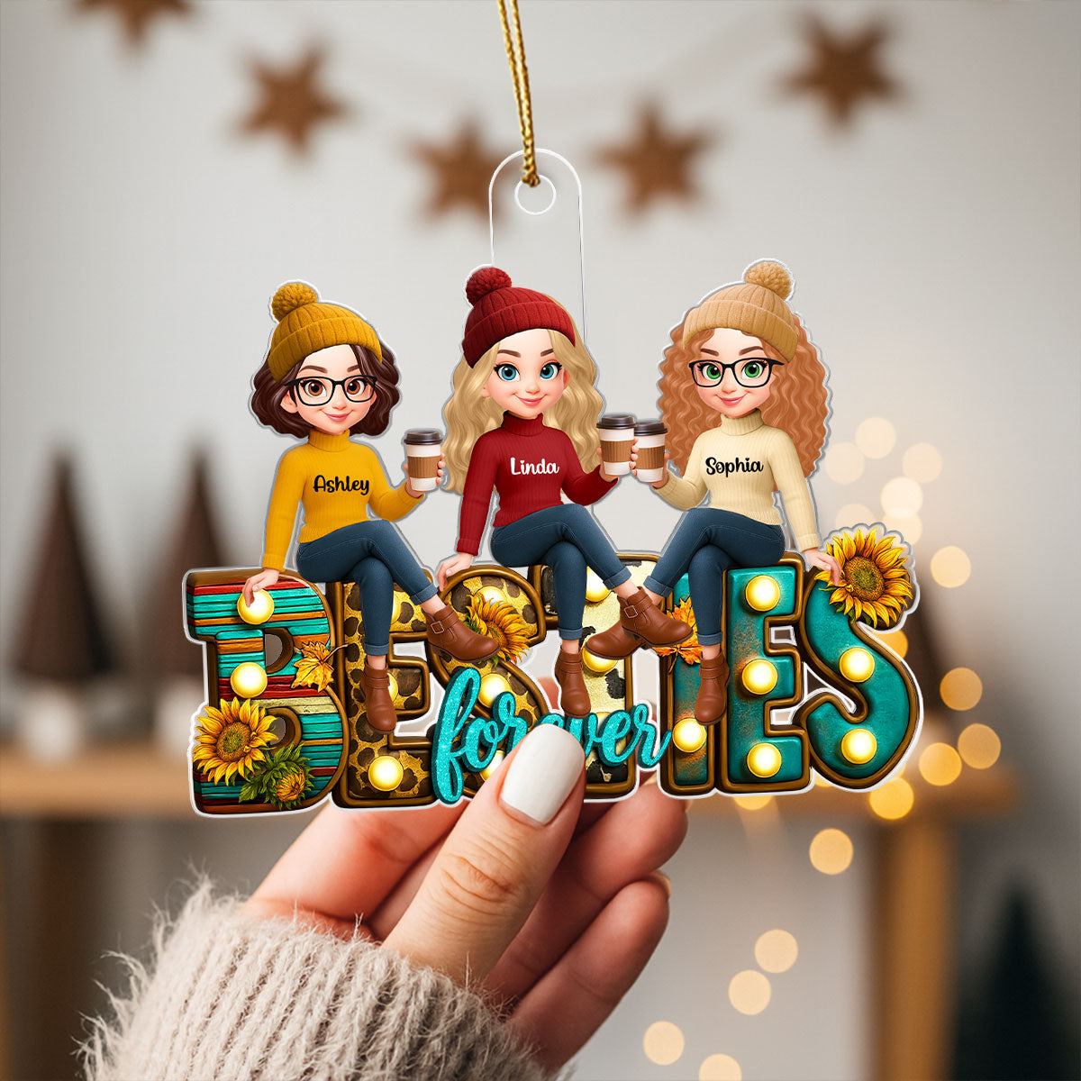 Western Besties Sitting Personalized Acrylic Ornament, Fall Gift for Best Friends