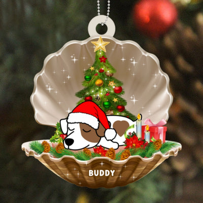 Pearl Shell Sleeping Dog Christmas Personalized Wooden Ornament
