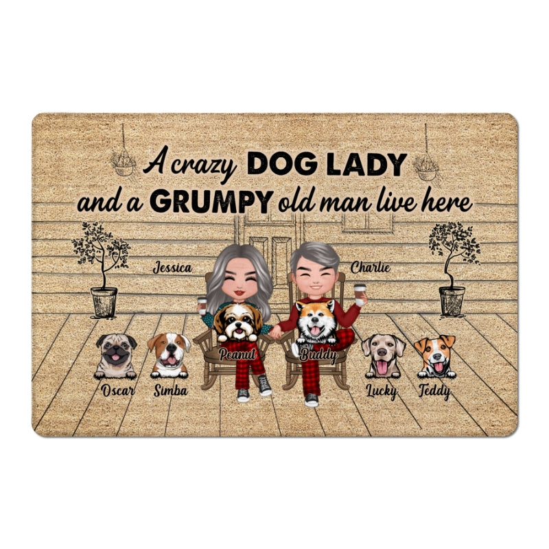 Crazy Dog Lady Grumpy Old Man Front Porch Personalized Doormat