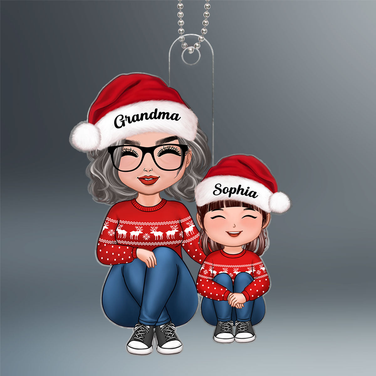Doll Grandma & Grandkid Sitting Knees To Chest Christmas Gift For Granddaughter Grandson Personalized Acrylic Ornament