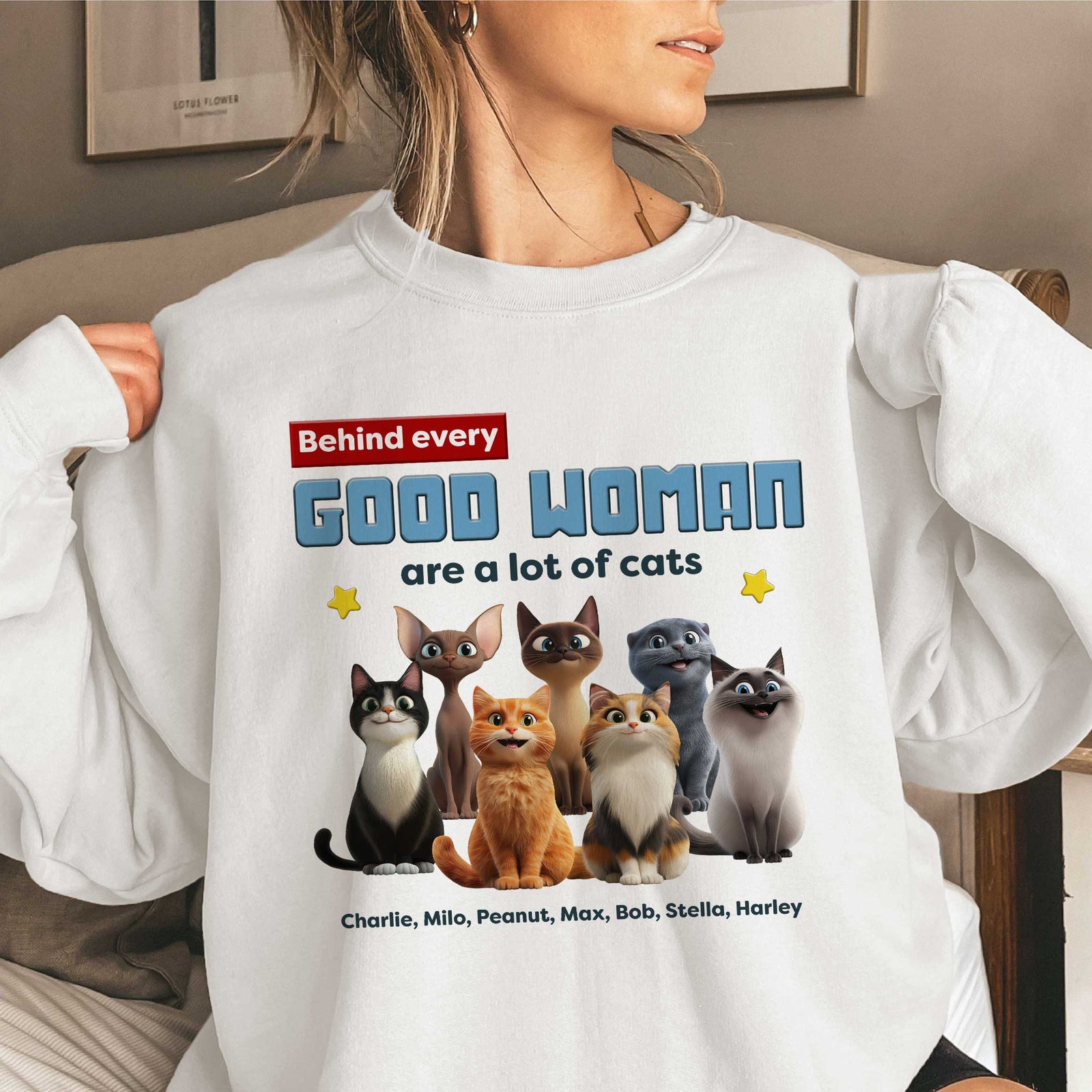 Behind Every Good Woman Are A Lot Of Cats Cartoon Funny Cats Personalized Shirt