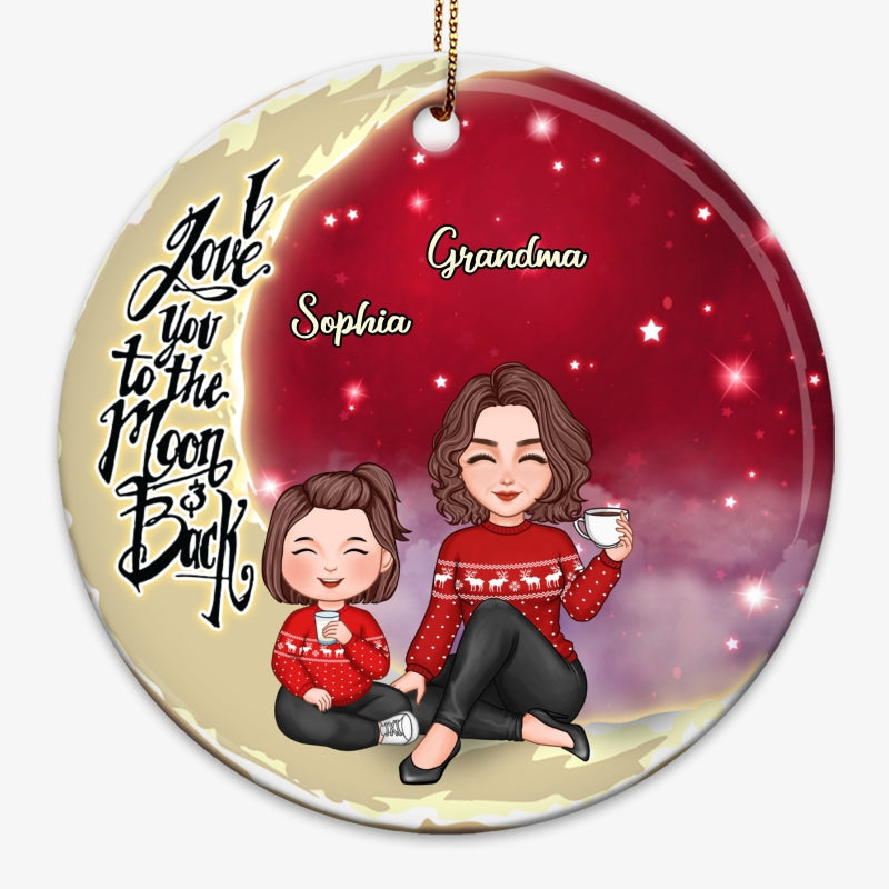 Cute Grandma Grandkids On Moon Christmas Personalized Circle Ornament
