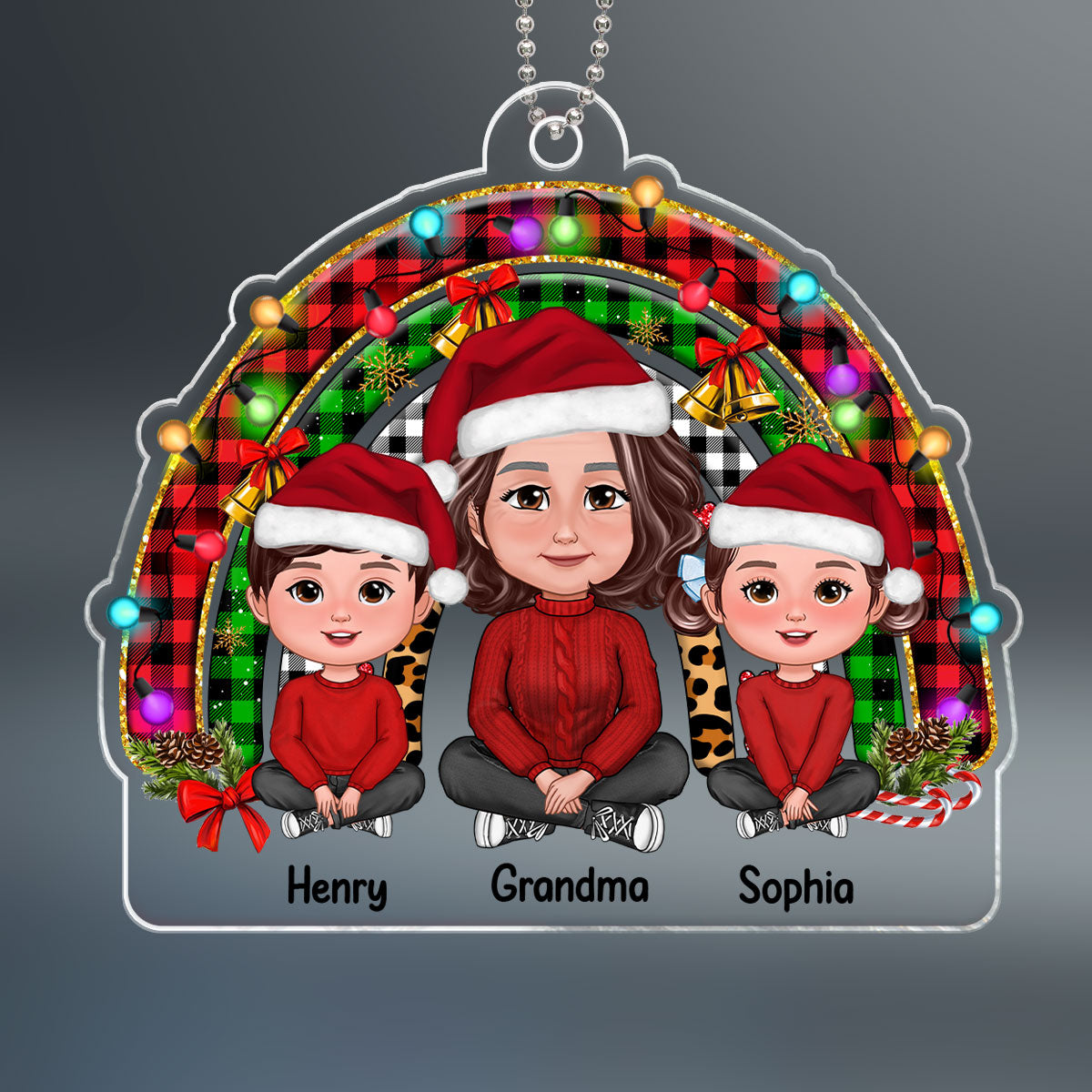 Christmas Rainbow Grandma Grandkids Sitting Personalized Acrylic Ornament