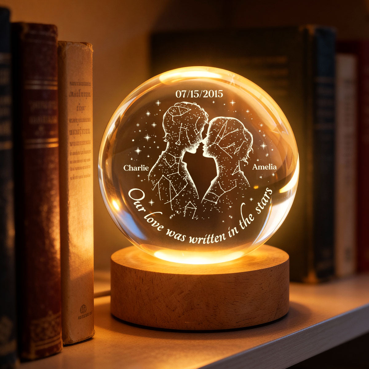 Our Love Was Written in the Stars Custom Star Map by Date - Personalized Crystal Ball LED Night Light - Heartfelt Valentine's Day Gift for Her, for Him