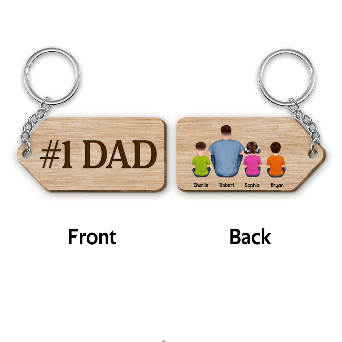 Awesome Dads Have Awesome Kids Back View Man & Kids Dog Cat Personalized Wooden Keychain