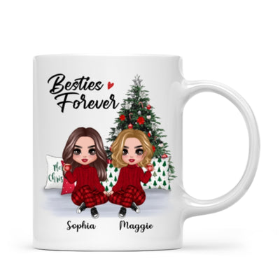 Doll Besties Best Friends Sitting Beside Christmas Tree Personalized Mug