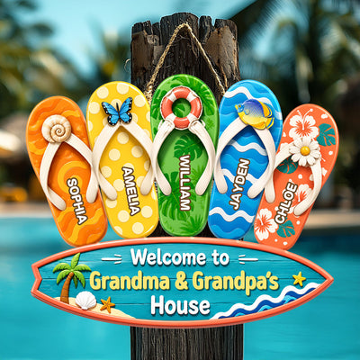 Hello Summer Vibe Welcome To Grandma Grandpa House - Personalized Wood Sign - Grandparents House Summer Decoration