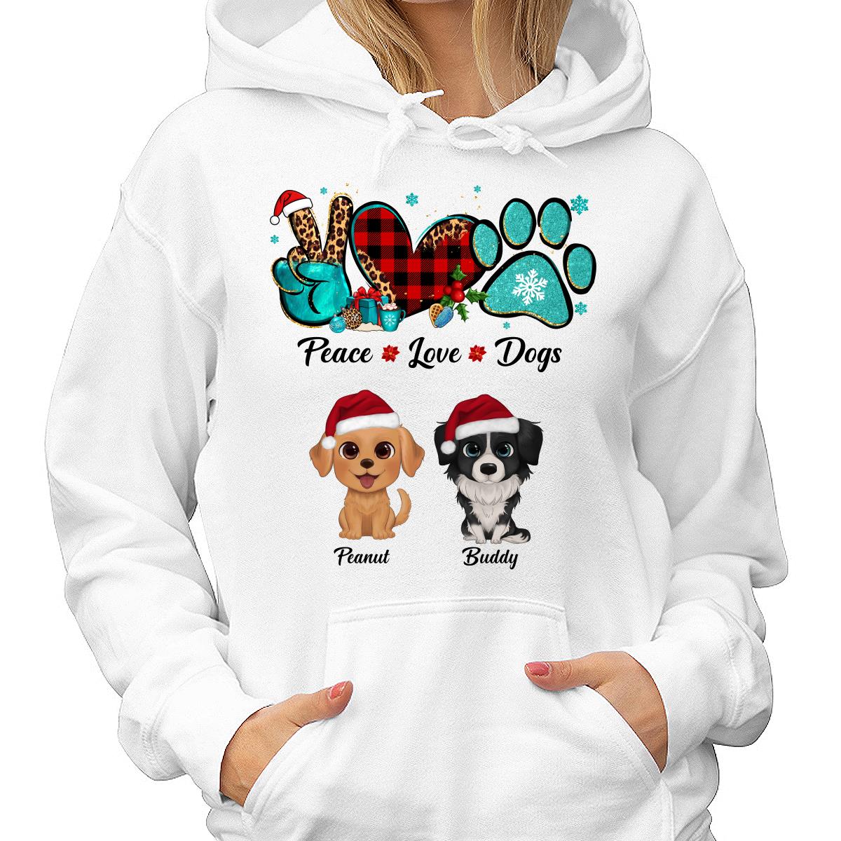 Peace Love Dogs Watercolor Cute Dogs Christmas Pattern Personalized Shirt