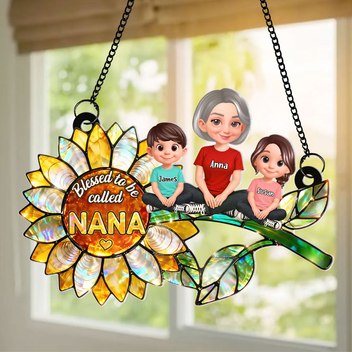 Blessed to be Called Grandma Sunflower - Personalized Window Hanging Suncatcher - Mother's Day Gift for Mom, Wife